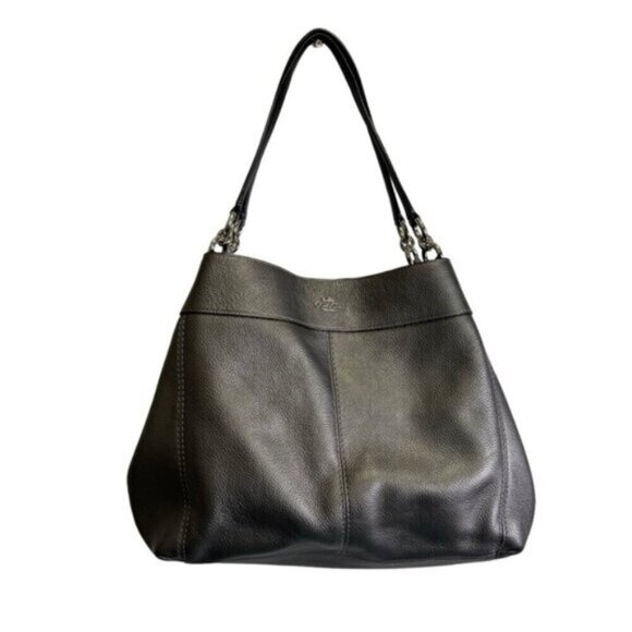 Coach Lexy Pebble Leather Shoulder Hobo Bag Gunmetal - Picture 1 of 15